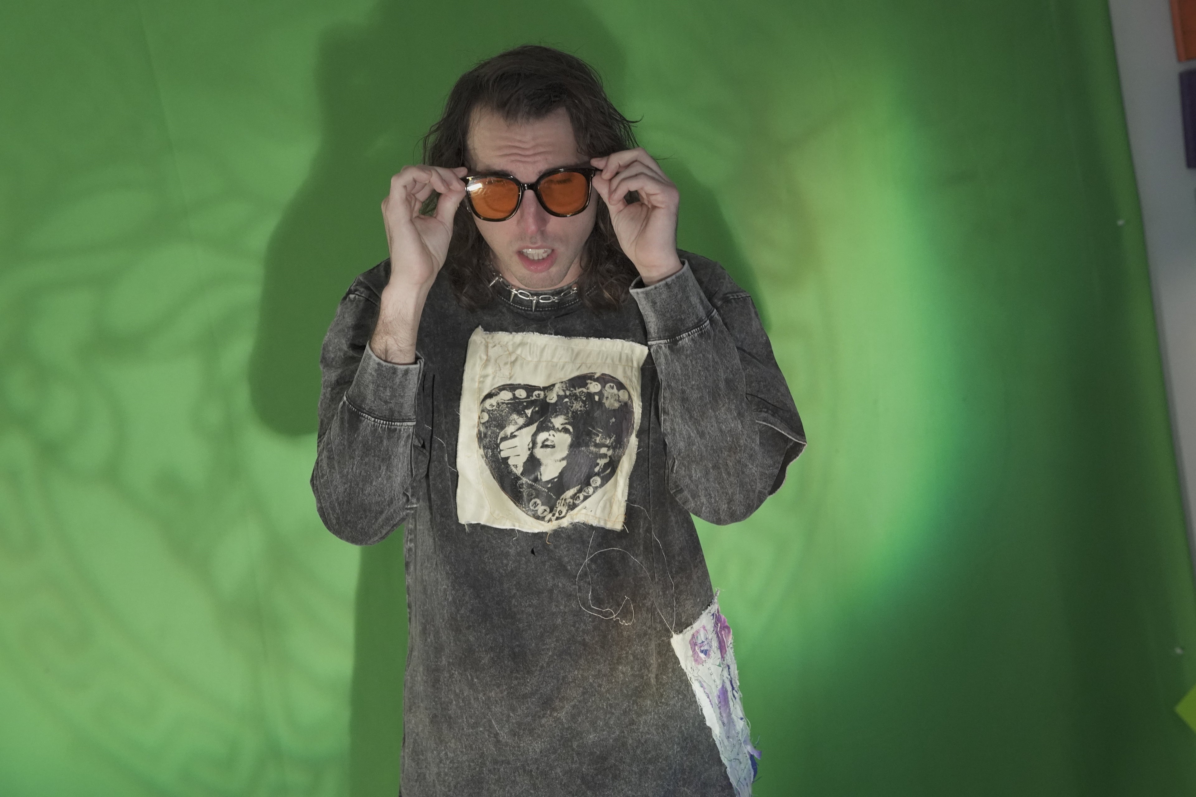 Double-layered long-sleeve Acid-Washed Grey Shirt